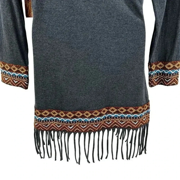 Scully NWT Women Dress S Gray Aztec Tribal Fringe Trim Sheath Long Sleeve Native - Picture 7 of 16